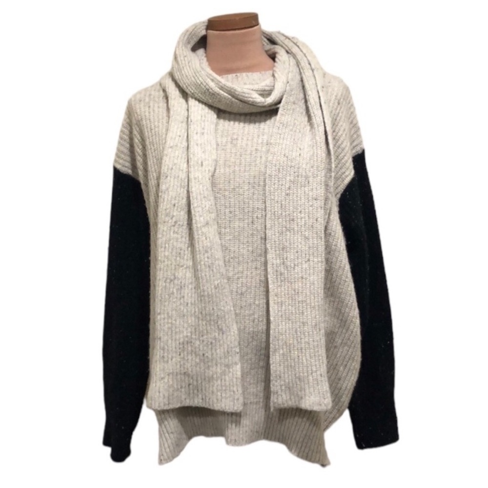 Saunders Collective Melange Sweater Size Small Cream Black Scarf Neck oversized